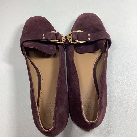 Elegant Tory Burch Burgundy Suede Loafers - Picture 9 of 15